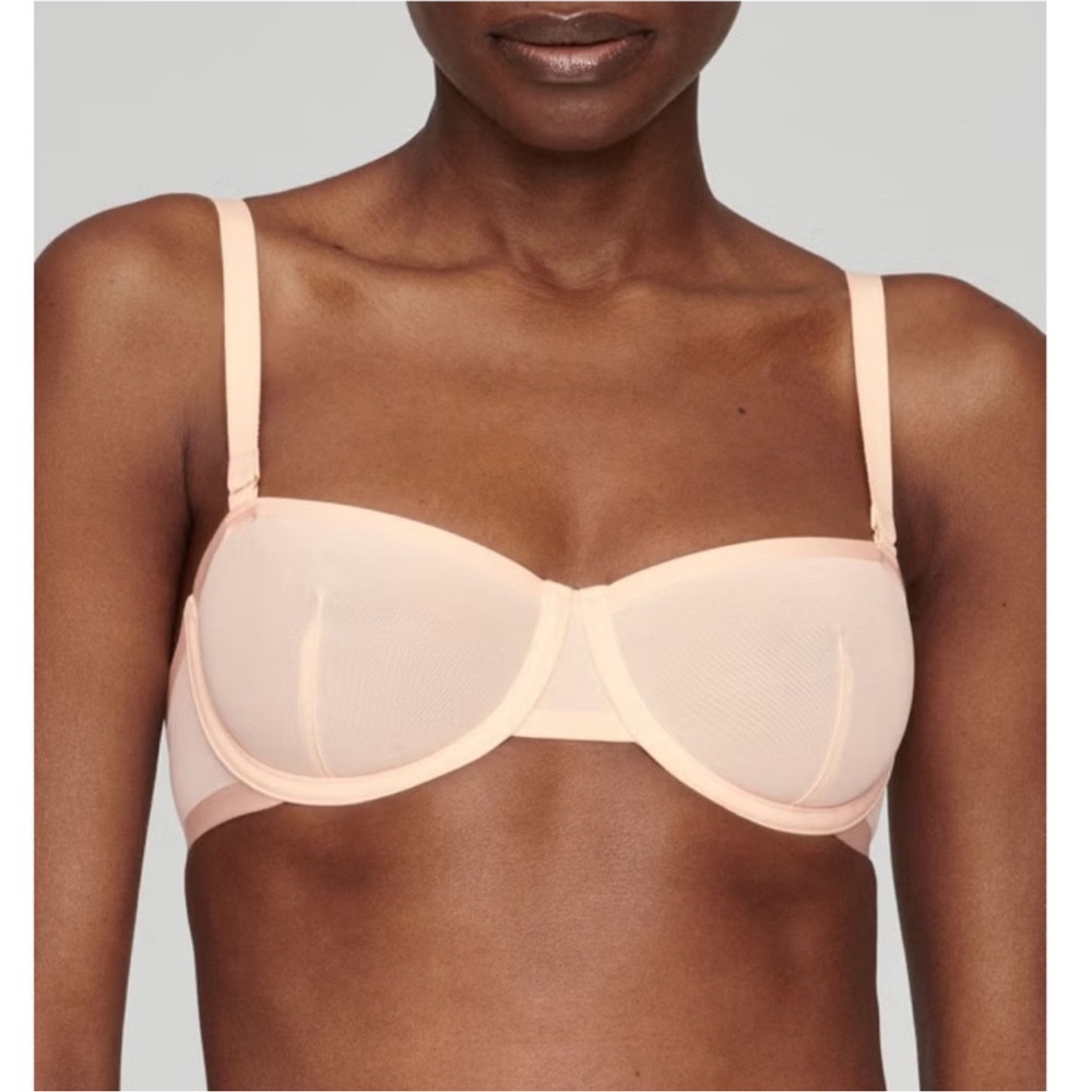 CUUP The Balconette Mesh Underwire Bra Size 32C Blush Beige Nude Sheer‎ Sexy